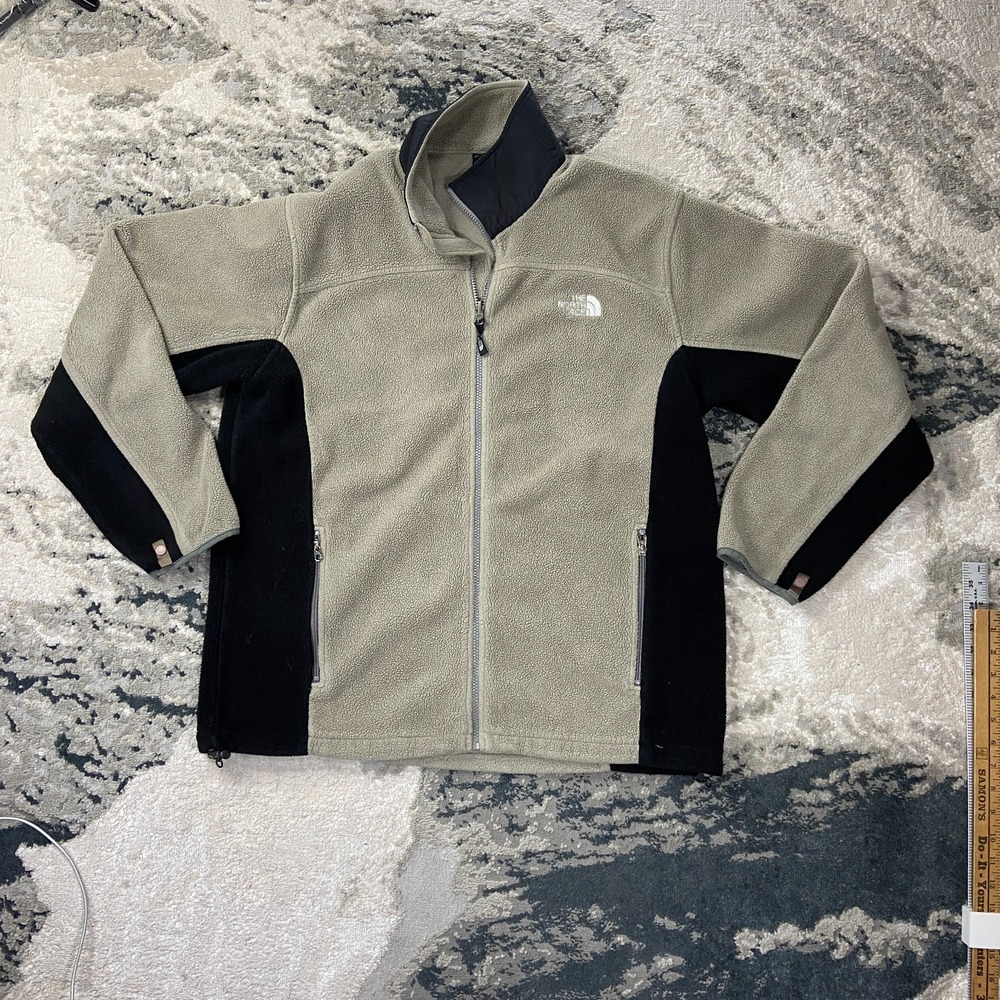 The North Face Denali Fleece Jacket Mens XL Beige Black Hiking Glacier Full Zip